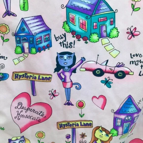 CUTE 2X 3X Pink Scrubs Desperate Housecats Cats Kitty Pattern 3 Pockets S/S - Picture 10 of 11